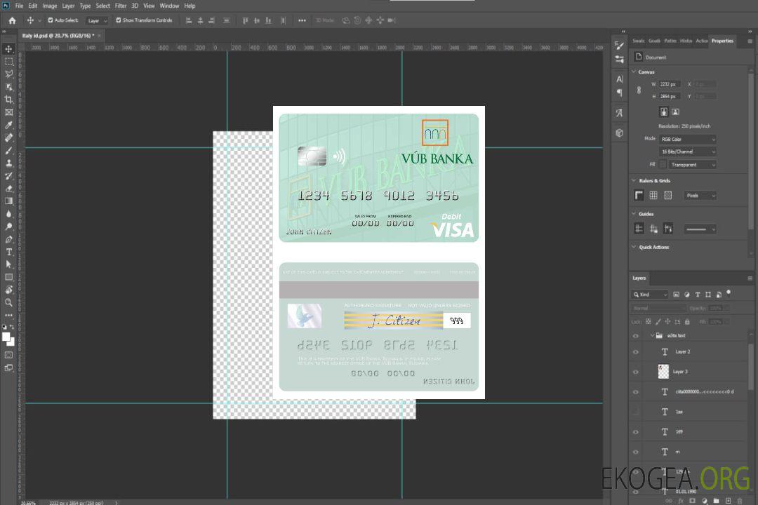 Carte de débit visa Slovaquie VÚB Banka template